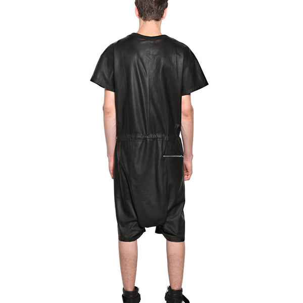 Short Sleeves Style Men Leather Zippered Jumpsuit - Leather Loom