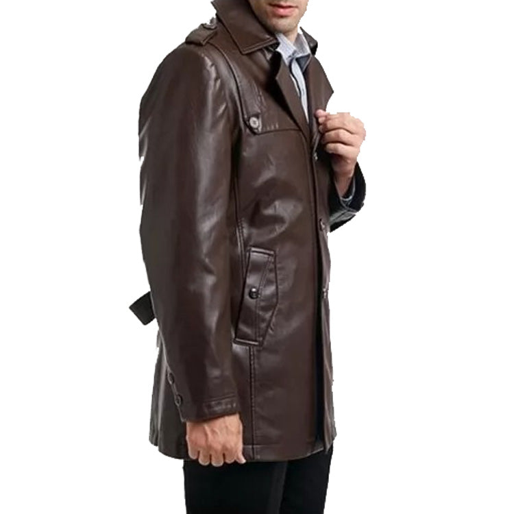 Mens Brown Single Breasted Motorcycle Leather Coat - Leather Loom