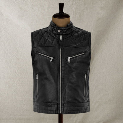 Top Quality Men's Genuine Leather Biker Vest Black - Leather Loom