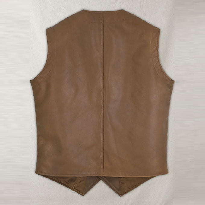Men's Rock Style Brown Leather Biker Vest - Leather Loom