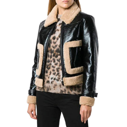 Women B3 Bomber Raf Aviator Flying Sheepskin Shearling Black Leather Jacket - Leather Loom