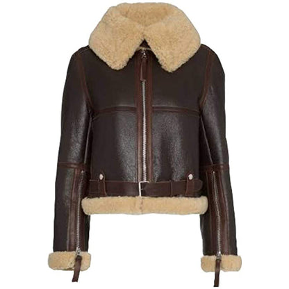 Women B3 Sheepskin Aviator Flight Fur Shearling Short Bomber Jacket - Leather Loom