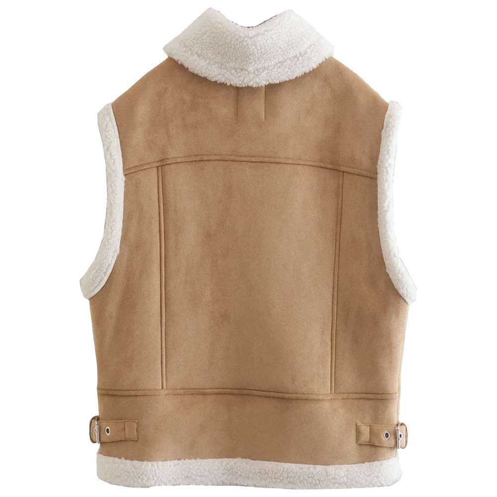 Women B3 Tan Brown Bomber Shearling Leather Vest