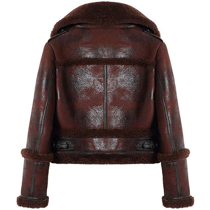 Womens Shearling Moto Jacket Brown - Leather Loom