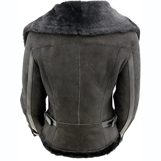 Womens Short Black Sheepskin Aviator Leather Jacket - Leather Loom