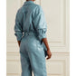 Women's Blue Utility leather Jumpsuit - Leather Loom