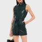 Women's Dark Green Multi Pocket Leather Playsuit - Leather Loom