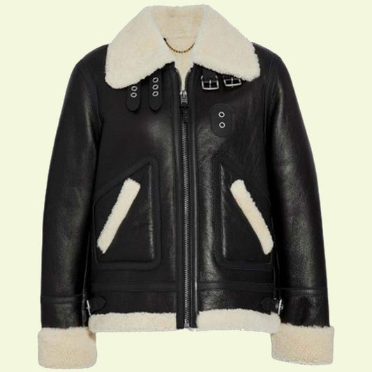 Women's B3 Ivory Shearling Leather Jacket - Leather Loom