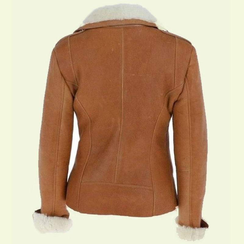 Women's Camel Brown Leather Shearling Jacket - Leather Loom