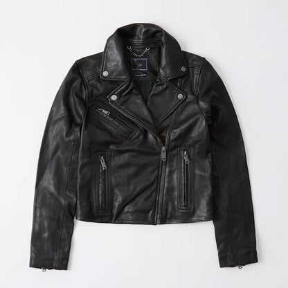 Women black  Biker Leather Jacket - Leather Loom