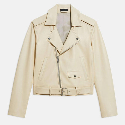 off white women's lambskin leather biker jacket - Leather Loom