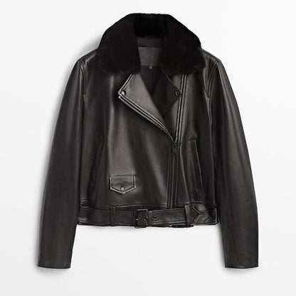 sheepskin Biker Leather Jacket - Leather Loom