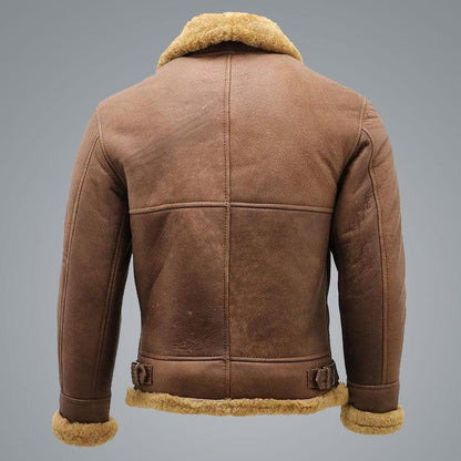 Mens Brown B3 Shearling Sheepskin WW2 Bomber Leather Flying Aviator Jacket - Leather Loom