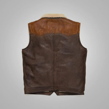 Mens Brown Shearling Fur Sheepskin Leather Vest - Leather Loom