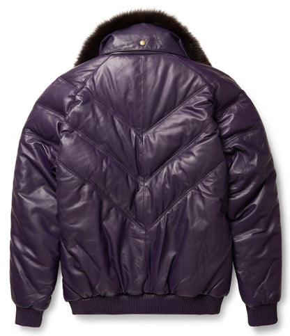 Purple Leather V-Bomber Jacket - Leather Loom