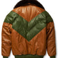 Brown & Green Leather V-Bomber Jacket - Leather Loom