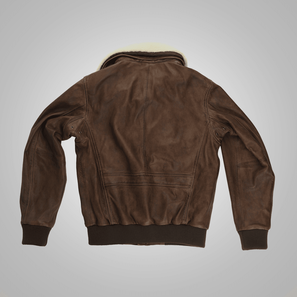 Mens Brown Waxed Sheepskin Aviator Leather Flight Jacket - Leather Loom