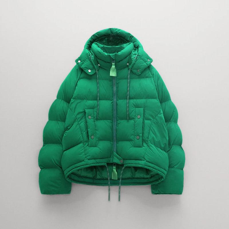 Womens Simple Green Puffer Jacket - Leather Loom