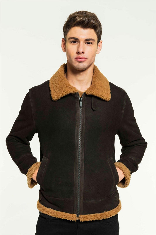 Aviator Toffee Shearling Jacket For Men - Leather Loom