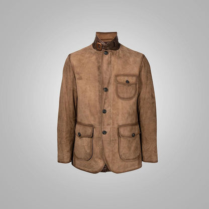 Mens Brown Suede Leather Blazer - Leather Loom