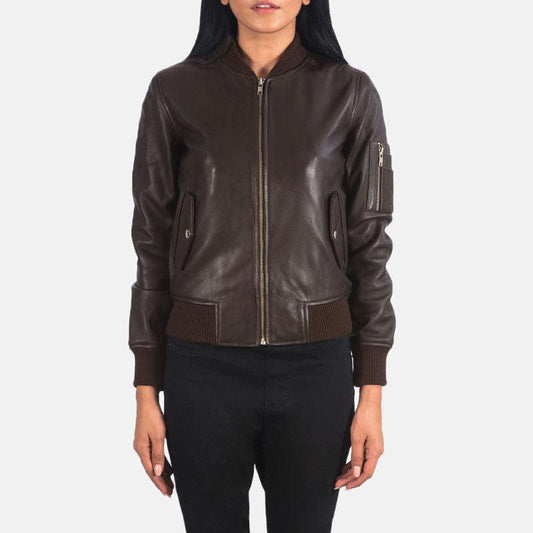 Ava Ma-1 Brown Leather Bomber Jacket - Leather Loom