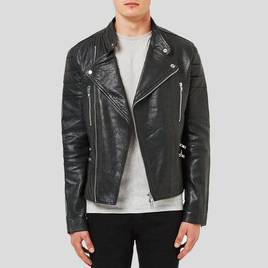 Barret Black Motorcycle Leather Jacket - Leather Loom