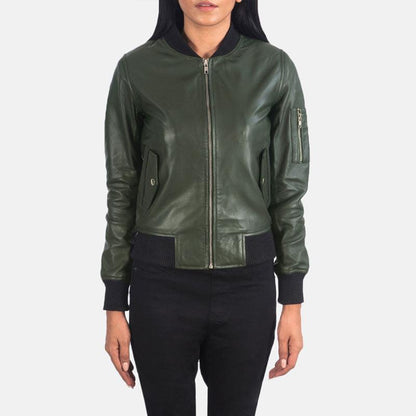 Ava Ma-1 Green Leather Bomber Jacket - Leather Loom