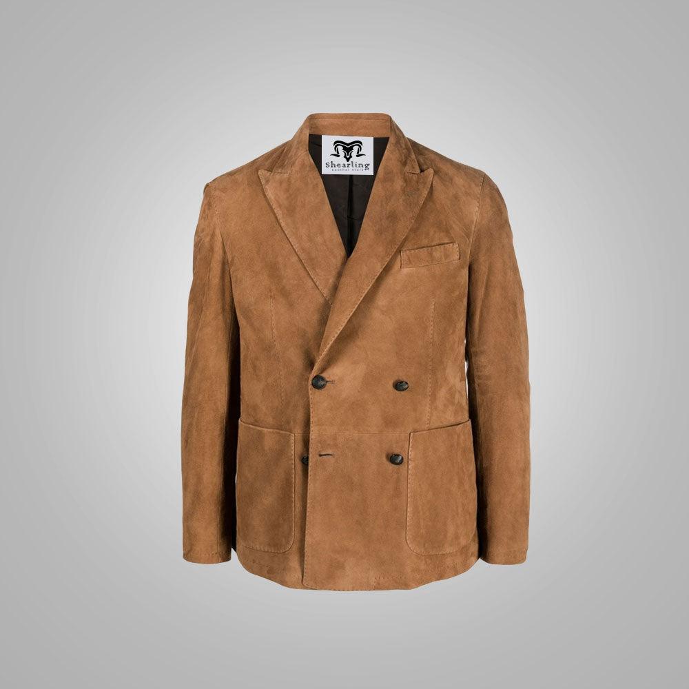 Mens Suede Double Breasted Leather Blazer - Leather Loom