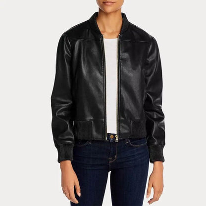 Women’s Faux Black Bomber Leather Jacket - Leather Loom