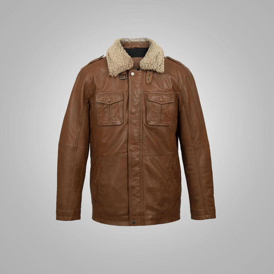 Mens Natural Brown Leather Blazer Jacket - Leather Loom
