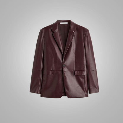 Mens Brown Long Sleeves Leather Blazer - Leather Loom