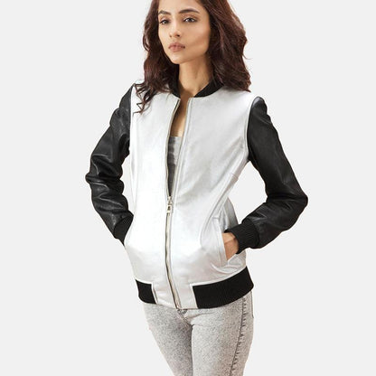 Cole Silver Leather Bomber Jacket - Leather Loom