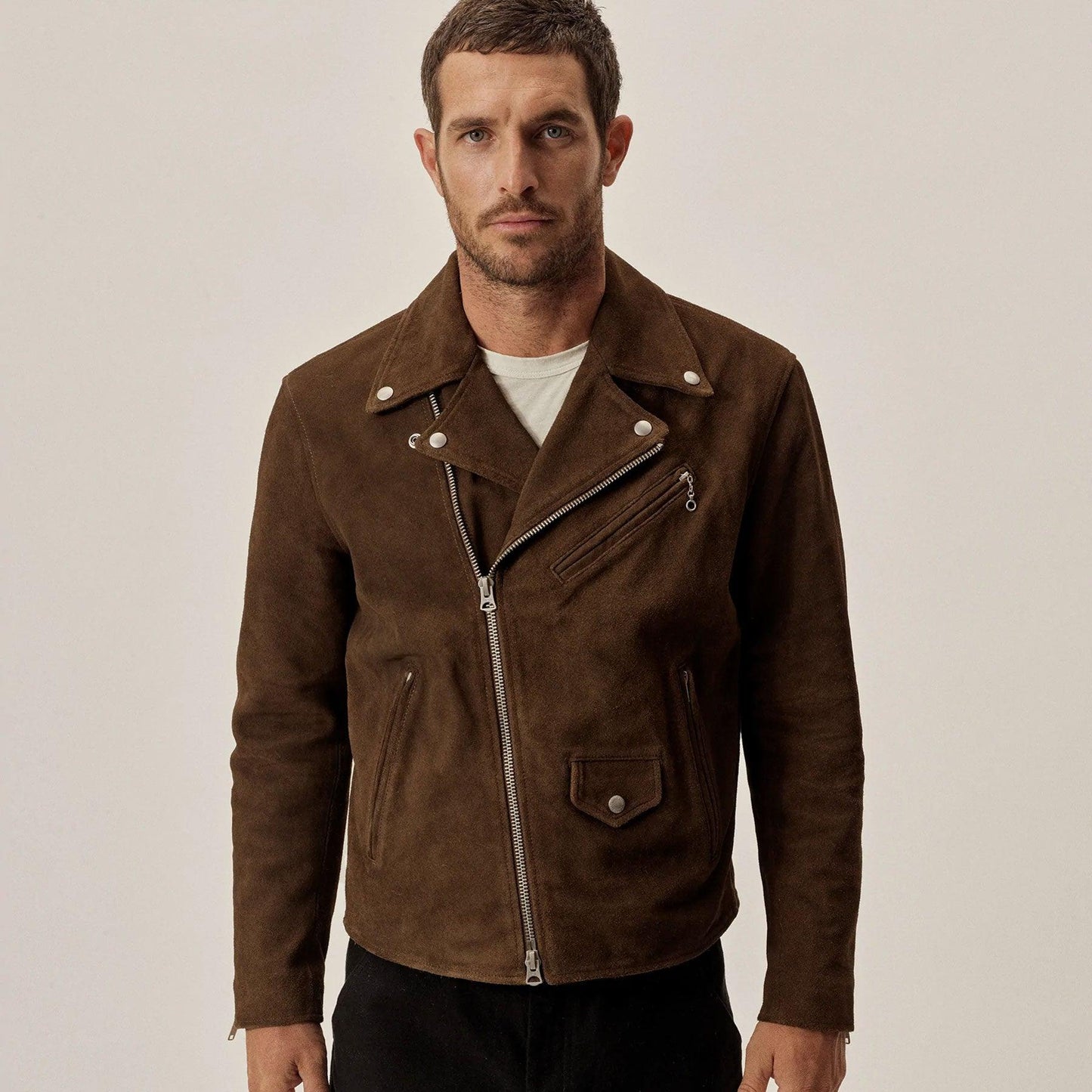 Men's  Brown Leather Suede Bomber Jeans Style Jacket - Leather Loom