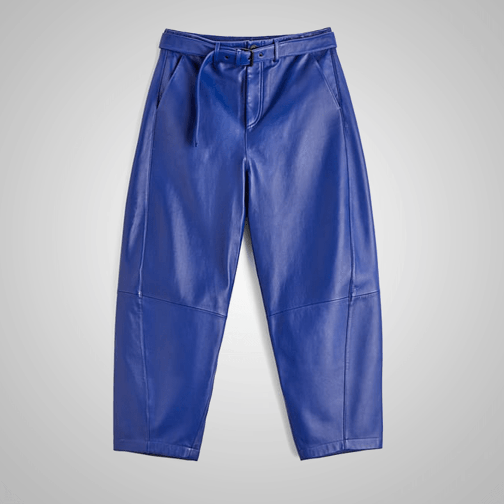 Blue Mens Sheep Skin Leather Real Biker Pants - Leather Loom