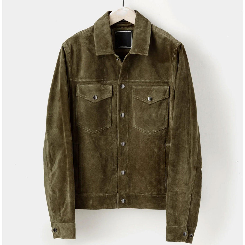 Men’s Olive Suede Leather Shirt Jeans Style - Leather Loom