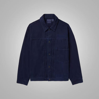 Men's Indigo Suede Leather Trucker Jacket - Leather Loom