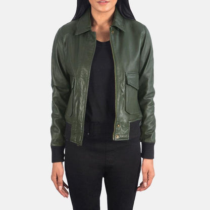 Westa A-2 Green Leather Bomber Jacket - Leather Loom