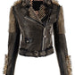 Women Black Punk Silver Long Spiked Studded Leather Biker Jacket - Leather Loom