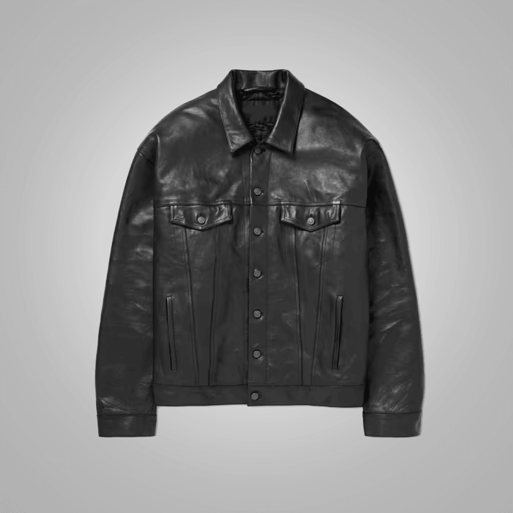 New Mens Army Black Suede Shearling Leather Trucker Jacket - Leather Loom