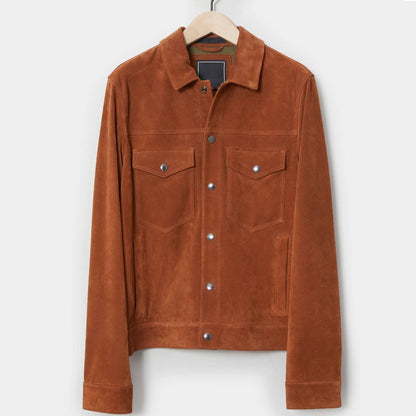 Men’s Burnt Orange Suede Leather Biker Jacket - Leather Loom