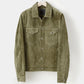 Men’s Cream Green Suede Leather Shirt Jeans Style Jacket - Leather Loom