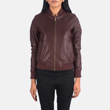 Bliss Maroon Leather Bomber Jacket - Leather Loom