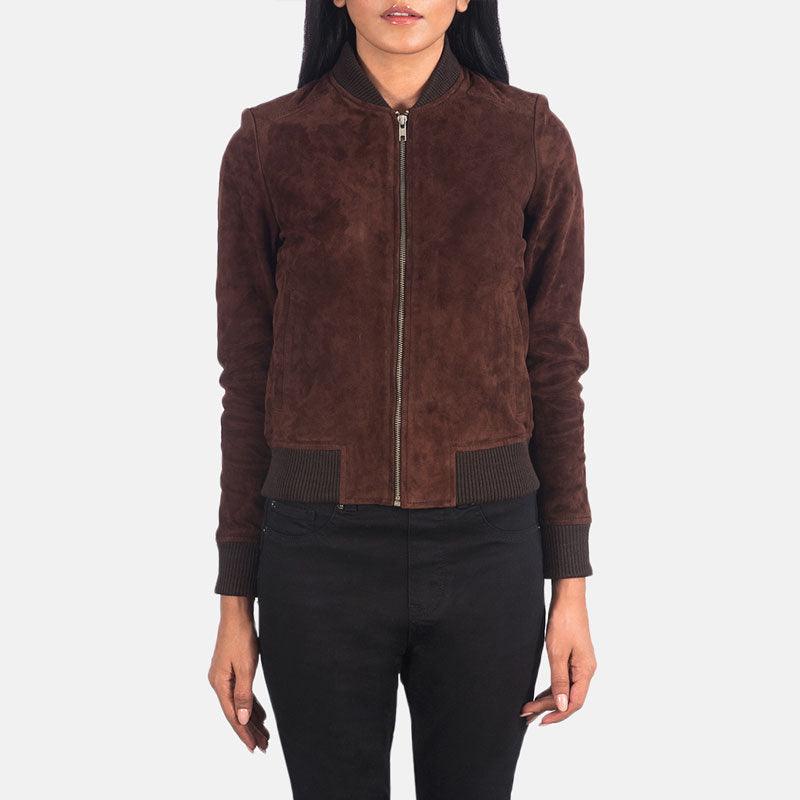 Bliss Brown Suede Bomber Jacket - Leather Loom