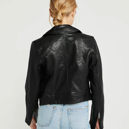 Women black  Biker Leather Jacket - Leather Loom