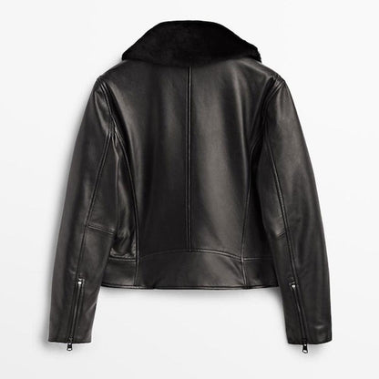 sheepskin Biker Leather Jacket - Leather Loom