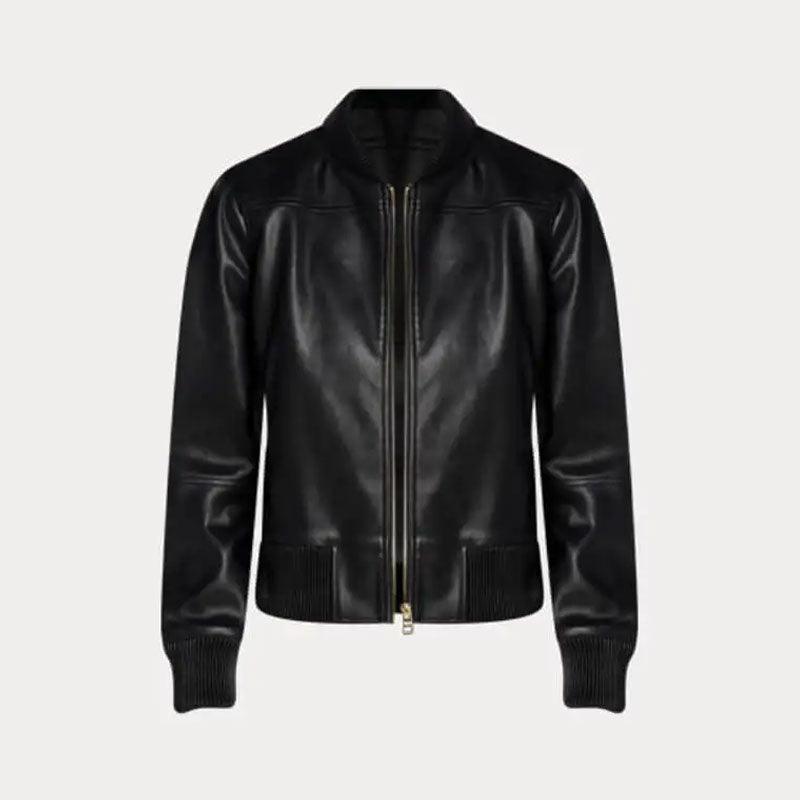 Women’s Faux Black Bomber Leather Jacket - Leather Loom