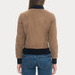 Tan Suede Bomber Jacket with Black Rib Knit Collar & Cuffs - Leather Loom