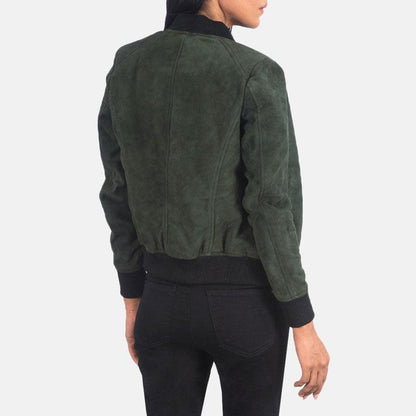 Bliss Green Suede Bomber Jacket - Leather Loom