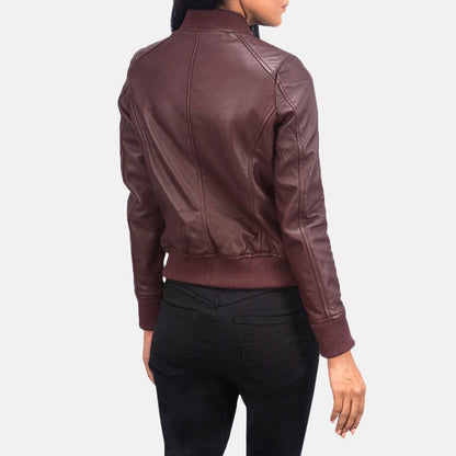 Bliss Maroon Leather Bomber Jacket - Leather Loom