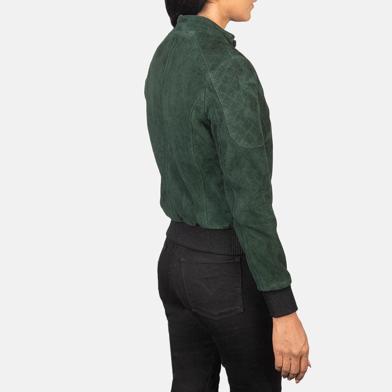 Zenna Green Suede Bomber Jacket - Leather Loom